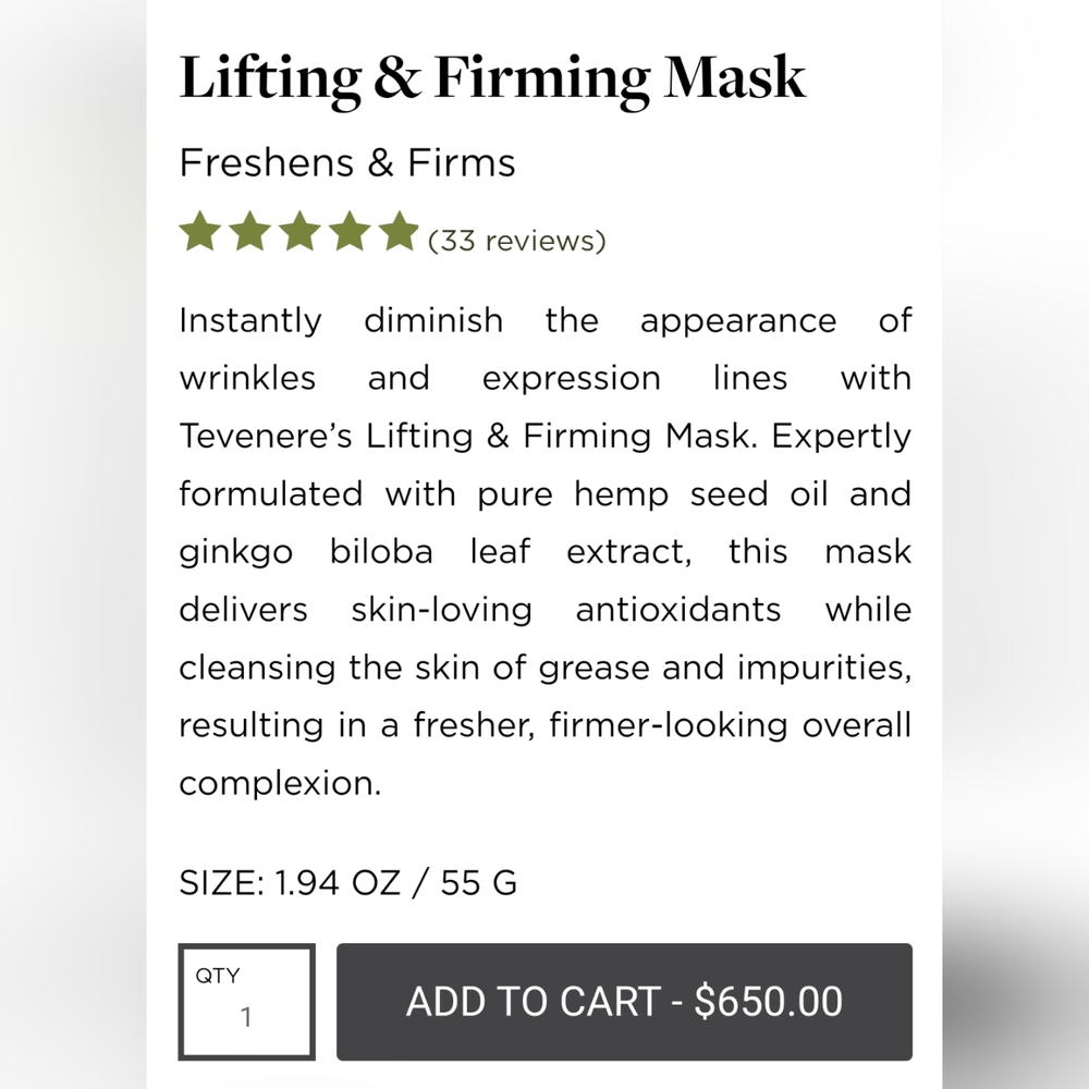 TEVENERE BOTANICS HEMP LIFTING & FIRMING MASK  MSRP $650 - Picture 2 of 6